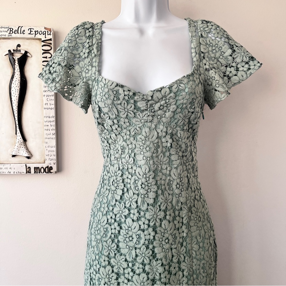 Zara Green Romantic Fairycore Feminine Lace Coquette Wedding Guest Midi Dress M - Picture 4 of 14
